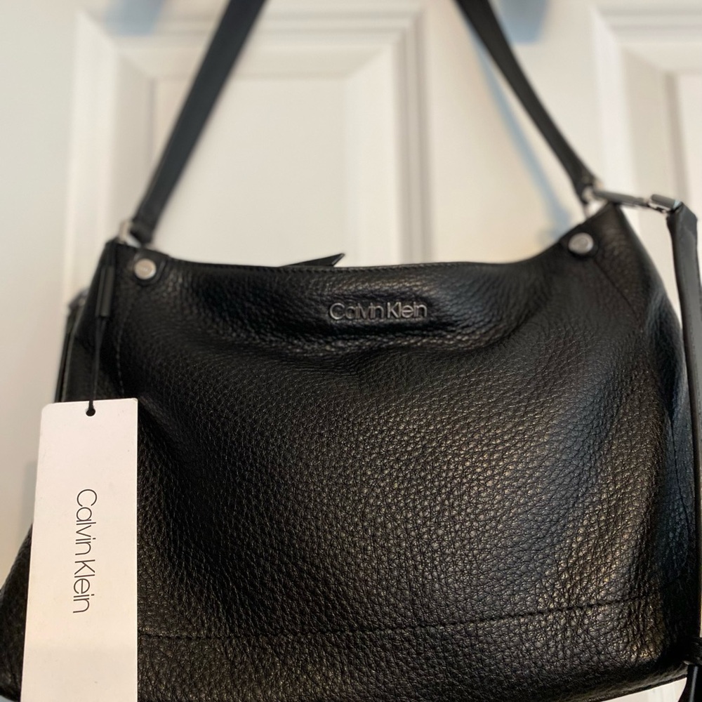 Calvin Klein Black Pebbled Leather Shoulder Bag